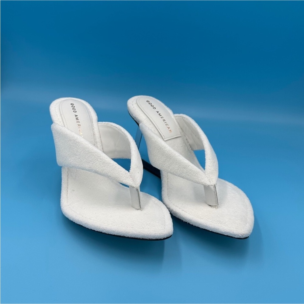 Good American Cinderella Wedge white terry sandals Sz 7.5